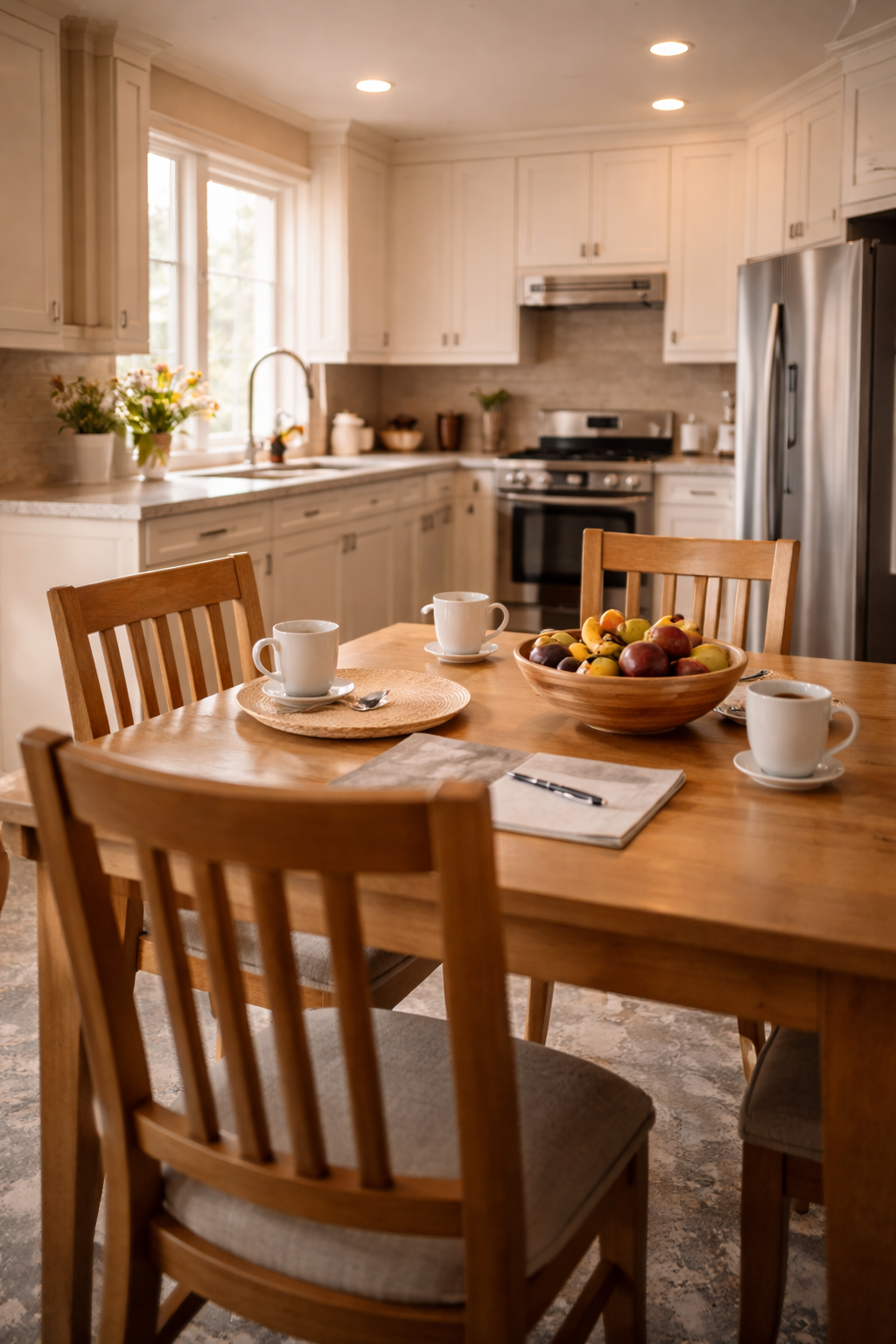 Shared kitchen and dining area